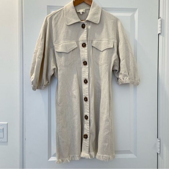 Divine Heritage Linen Blend Balloon Sleeve Dress - Picture 3 of 6